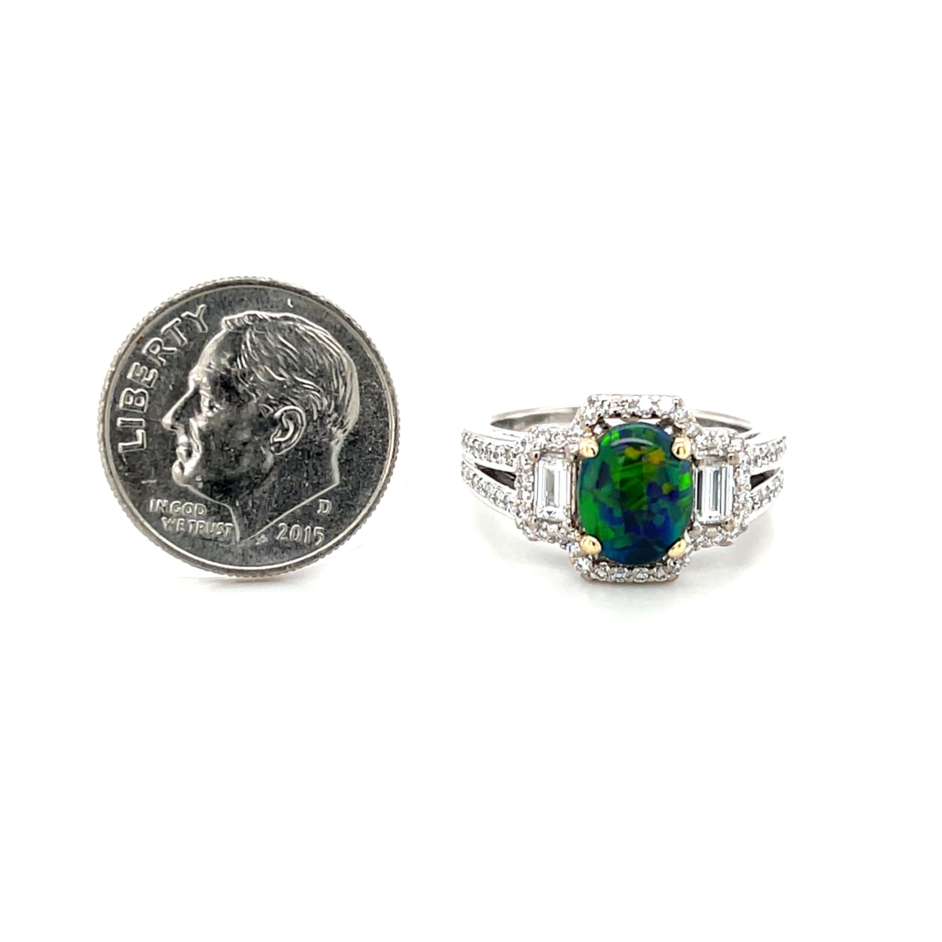 da uomo o donna 1.11 Anello cocktail con opale nero australiano e diamanti in oro bianco 18 carati in vendita