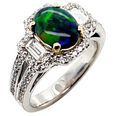 1.11 Australian Black Opal and Diamond Cocktail Ring in 18k White Gold