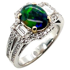 1.11 Australian Black Opal and Diamond Cocktail Ring in 18k White Gold