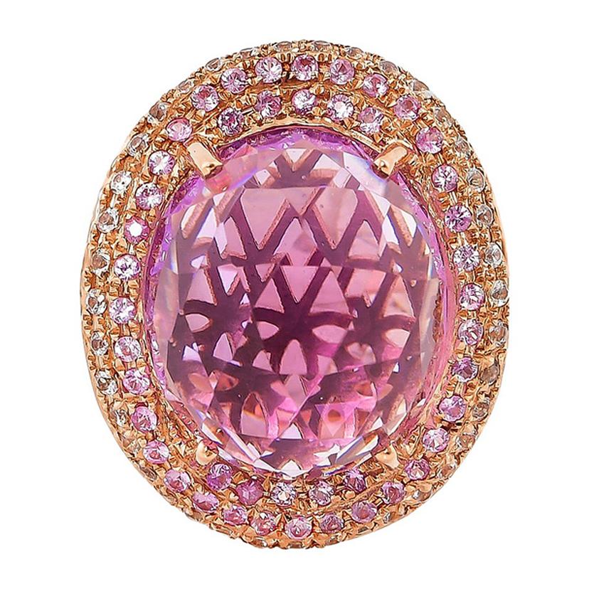 11.1 Carat Amethyst and Sapphire Ring in 14 Karat Rose Gold For Sale