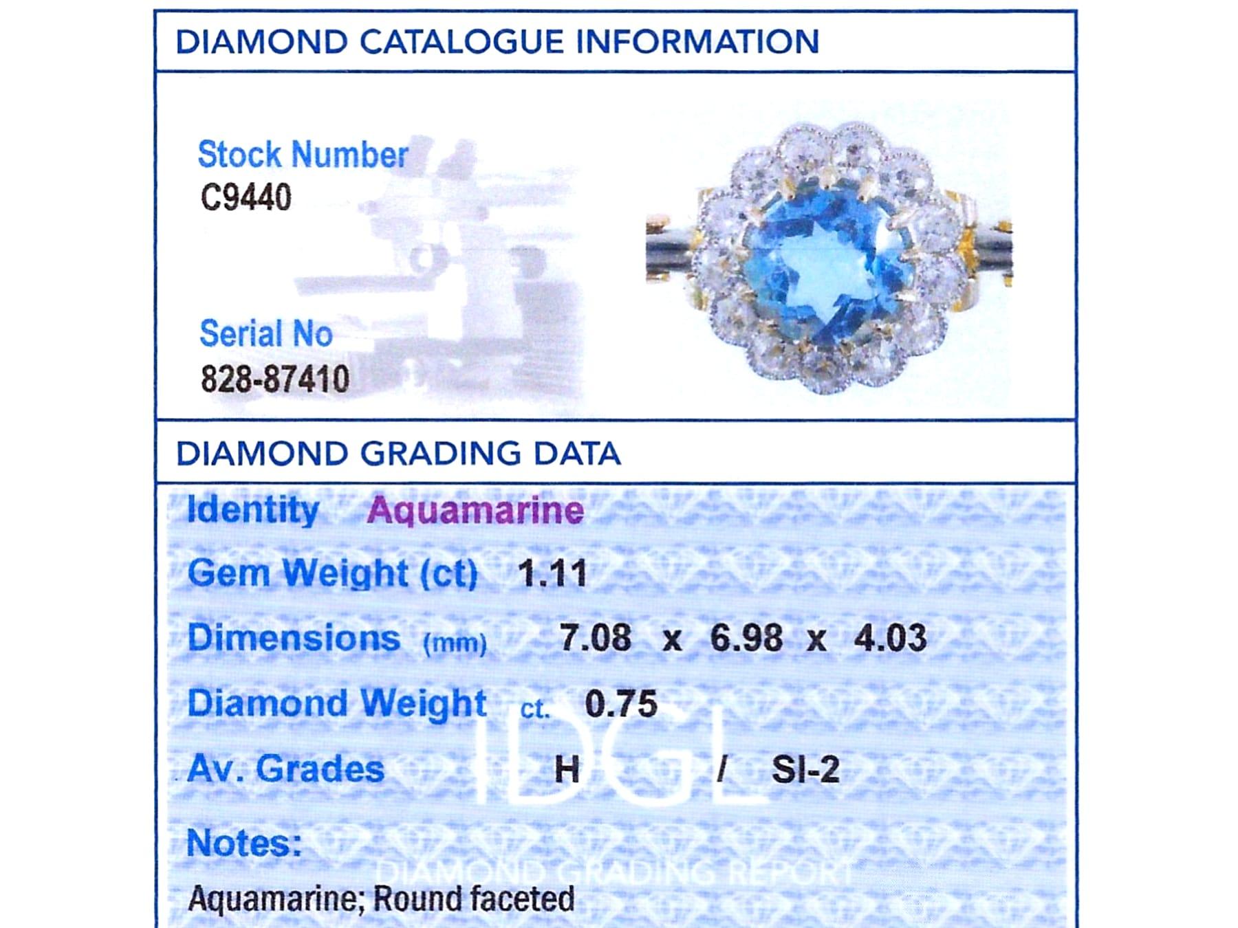 Bracelet en or jaune 14k de 1,11 carat d'aigue-marine et 0,75 carat de diamant Circa 1905 en vente 5