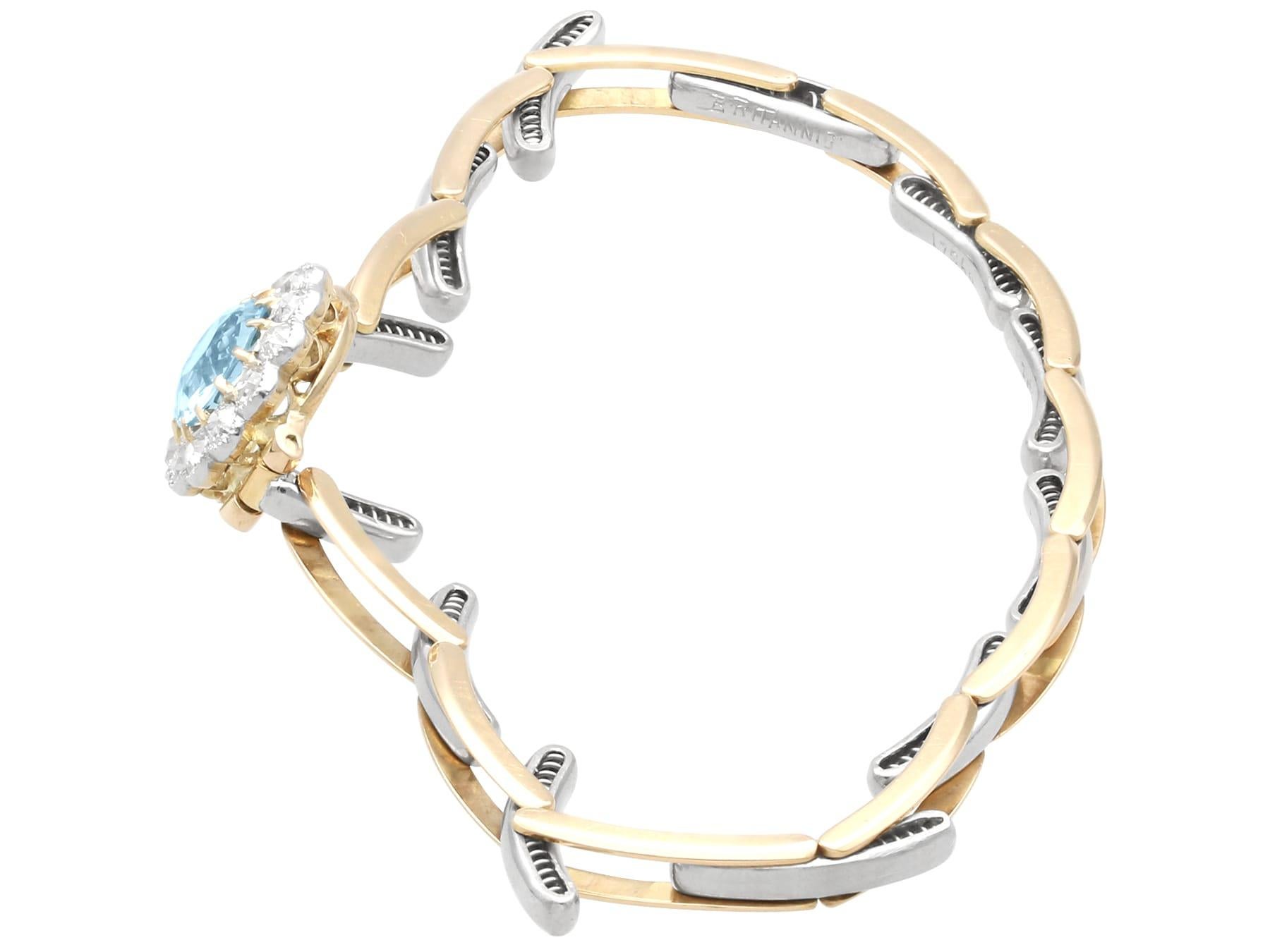 Bracelet en or jaune 14k de 1,11 carat d'aigue-marine et 0,75 carat de diamant Circa 1905 Excellent état - En vente à Jesmond, Newcastle Upon Tyne