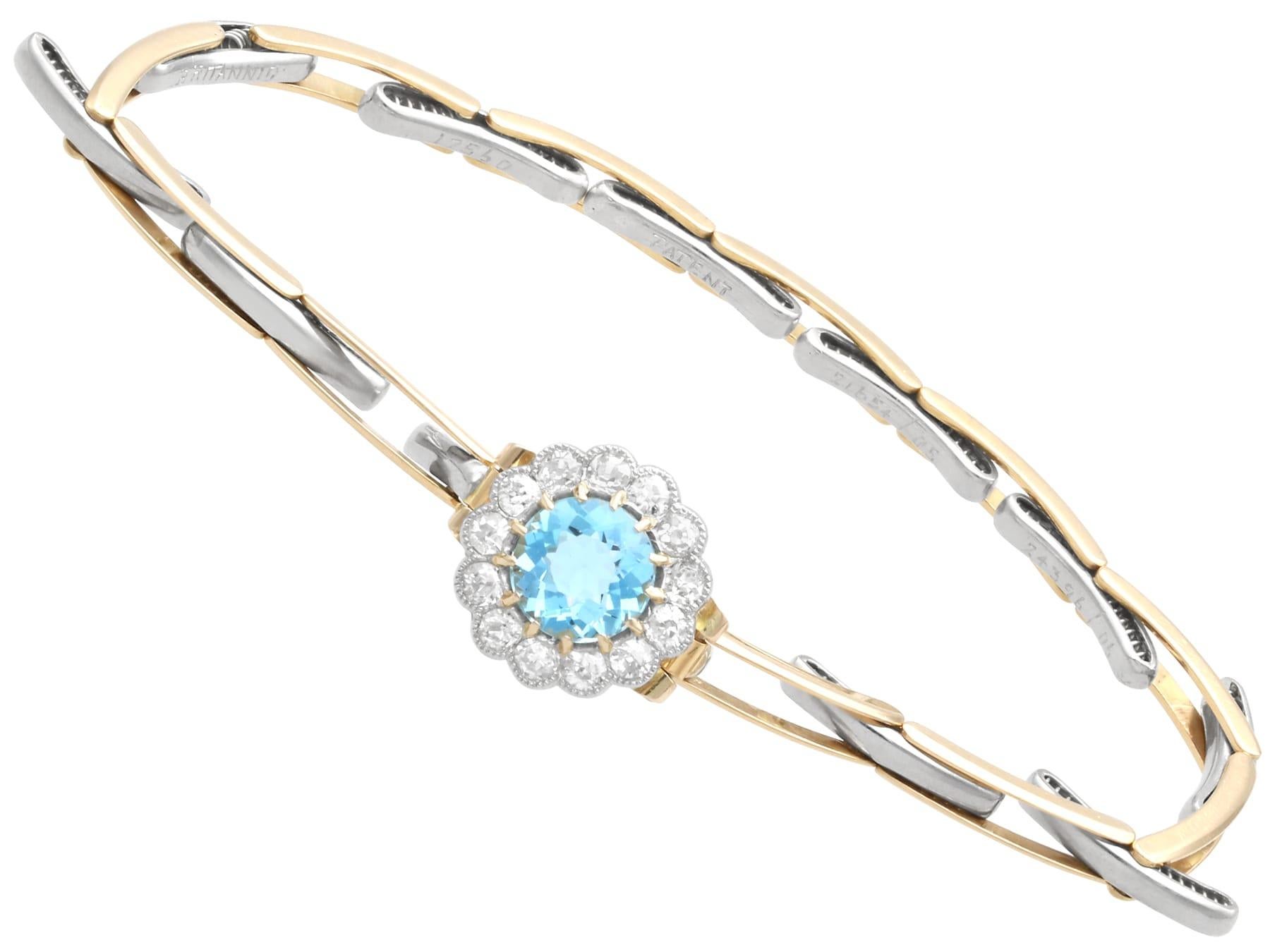 Bracelet en or jaune 14k de 1,11 carat d'aigue-marine et 0,75 carat de diamant Circa 1905 Unisexe en vente