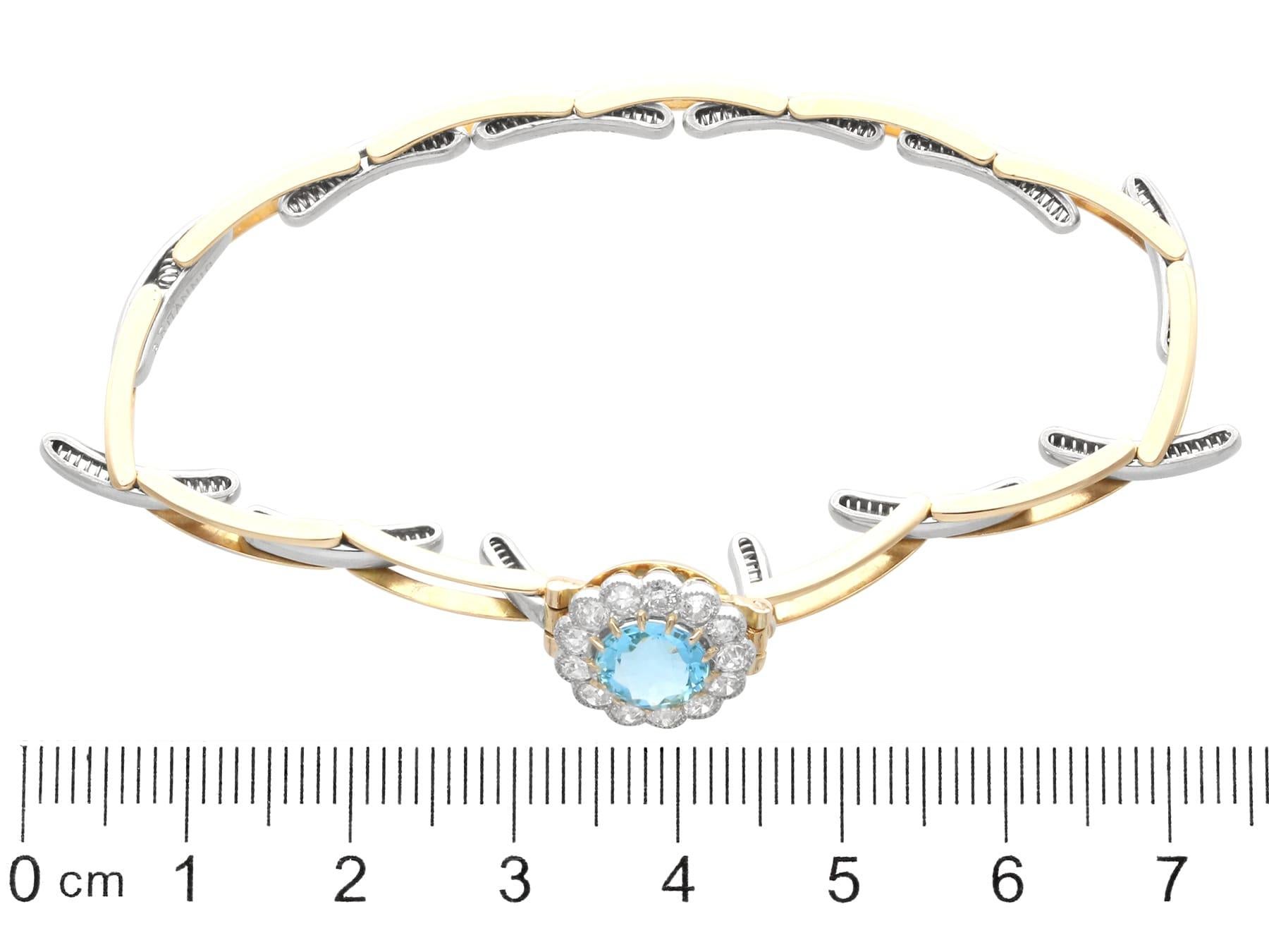Bracelet en or jaune 14k de 1,11 carat d'aigue-marine et 0,75 carat de diamant Circa 1905 en vente 2
