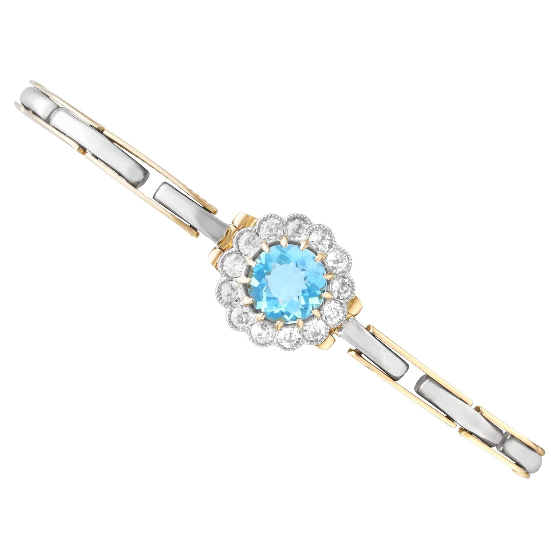 Bracelet en or jaune 14k de 1,11 carat d'aigue-marine et 0,75 carat de diamant Circa 1905