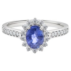 1,11 Karat Blauer Saphir 0,37 Karat SI/H Diamant Feiner Ring 18 Karat Weißgold