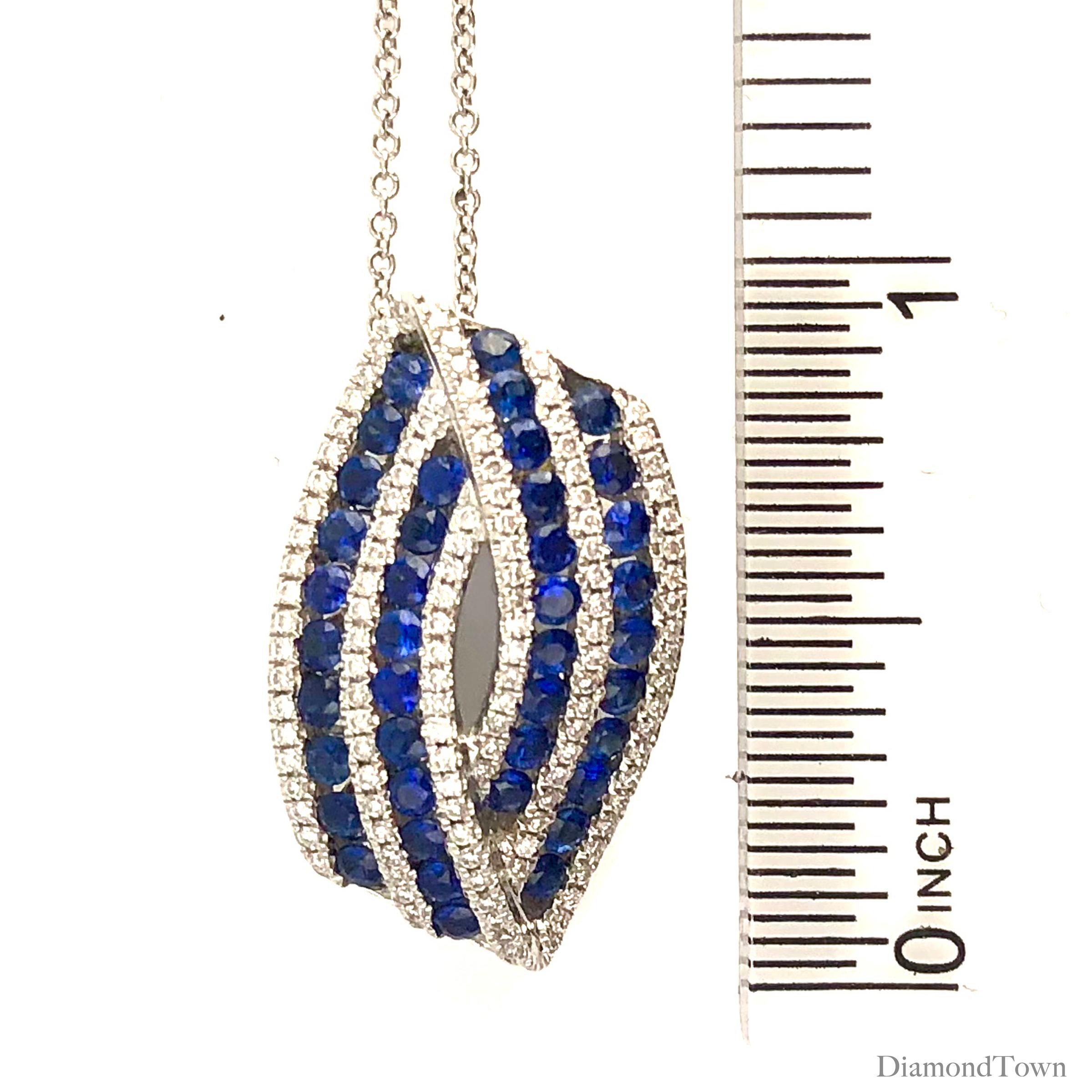 Contemporary 1.11 Carat Ceylon Sapphire and 0.32 Carat Natural Diamond Pendant in 18W ref373 For Sale