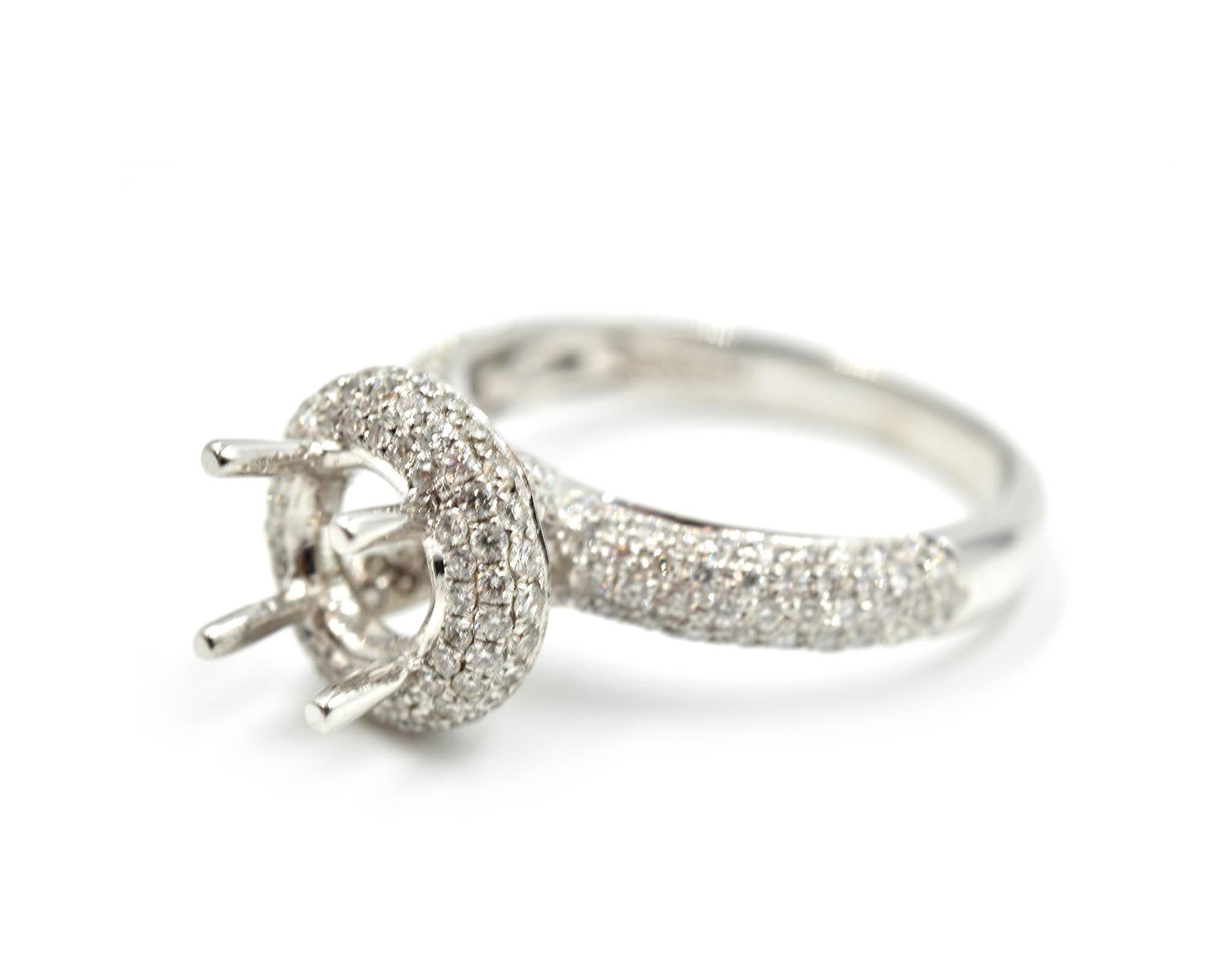 1.11 Carat Diamond 18 Karat White Gold Semi-Mount Engagement Ring In Excellent Condition In Scottsdale, AZ
