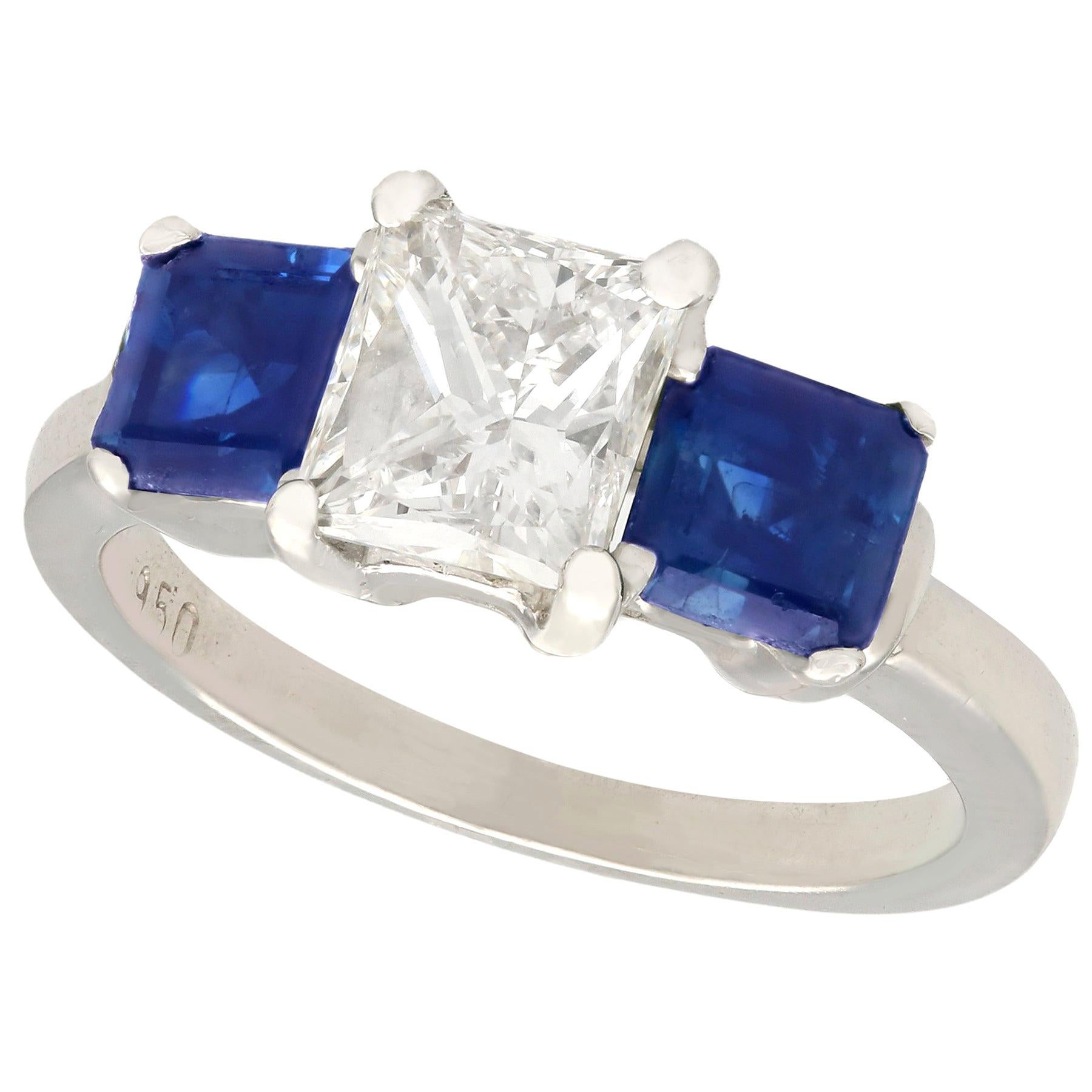 1.11 Carat Diamond and Sapphire Three-Stone Engagement Ring Circa 1980