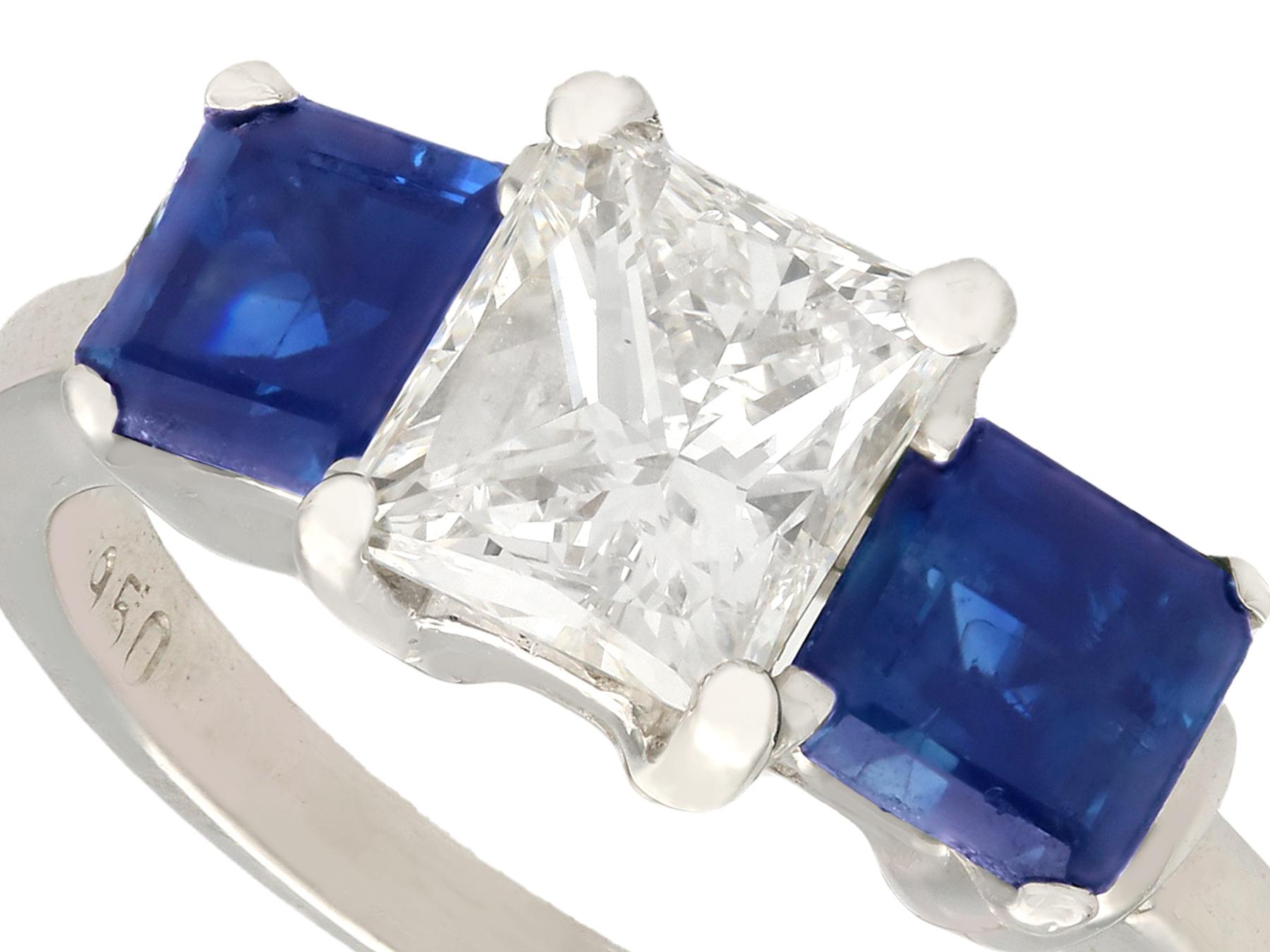 1.11 Carat Diamond and Sapphire Three-Stone Engagement Ring Circa 1980 In Excellent Condition In Jesmond, Newcastle Upon Tyne