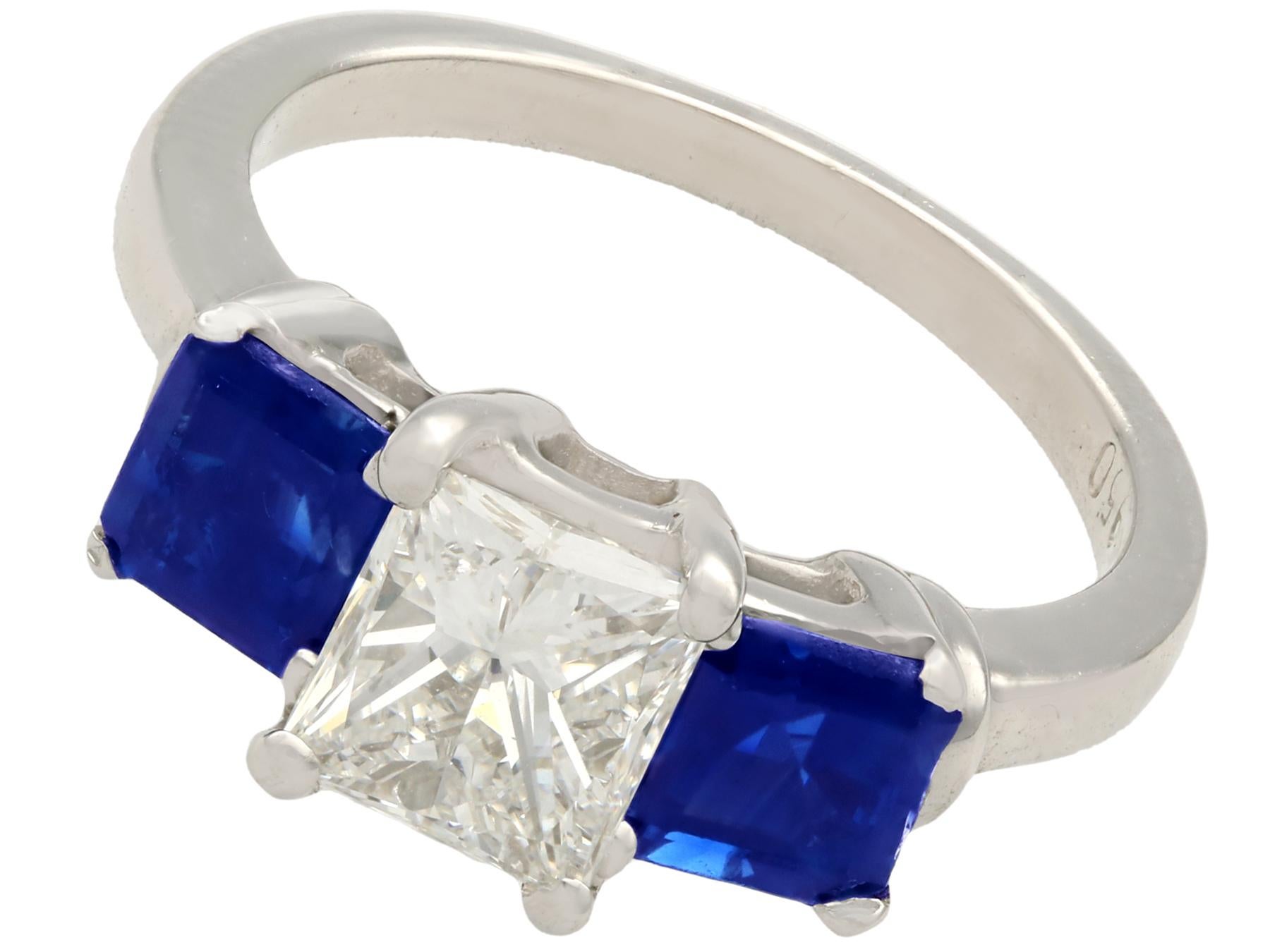 Women's 1.11 Carat Diamond and Sapphire Three-Stone Engagement Ring Circa 1980