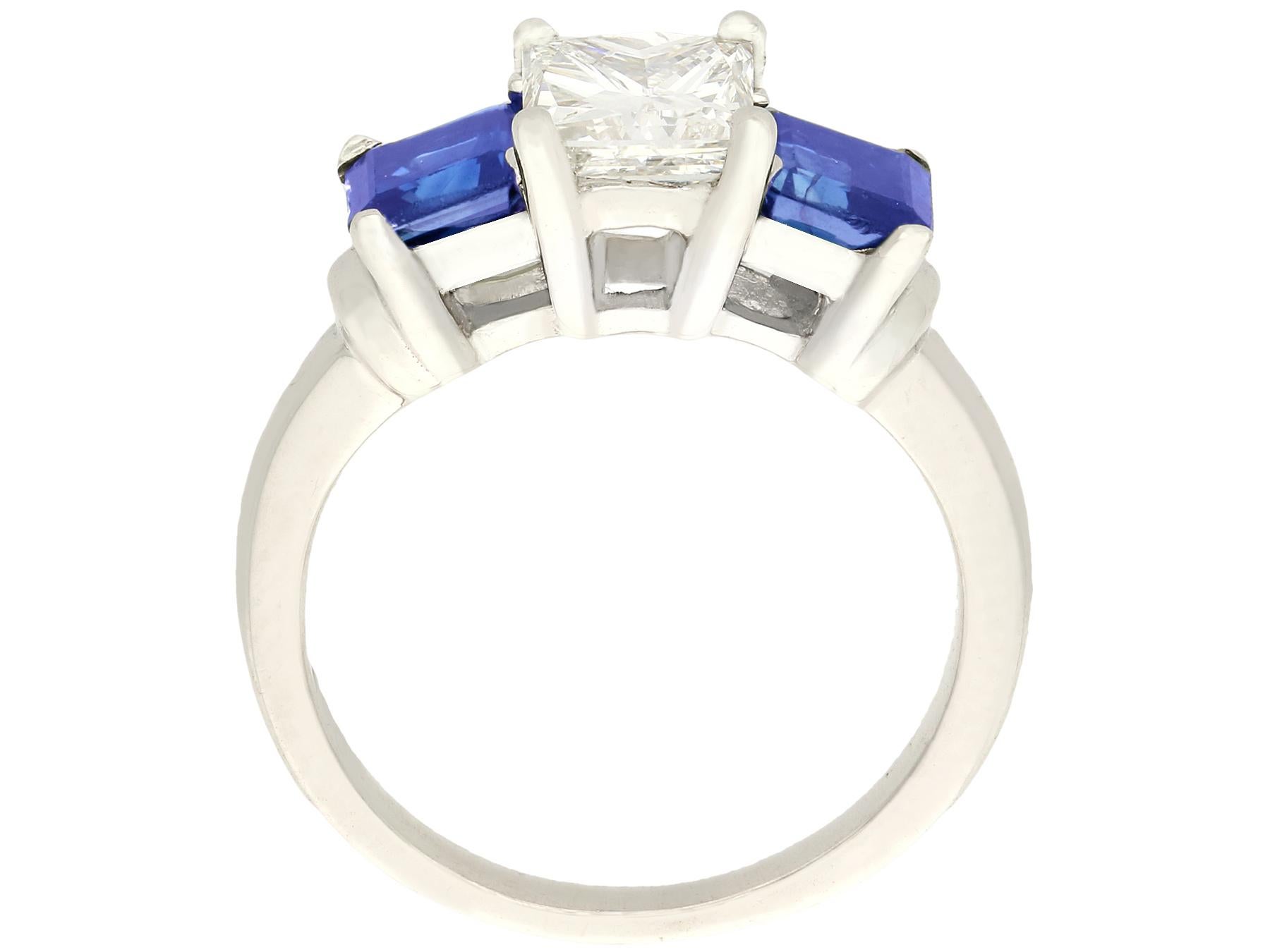 1.11 Carat Diamond and Sapphire Three-Stone Engagement Ring Circa 1980 1
