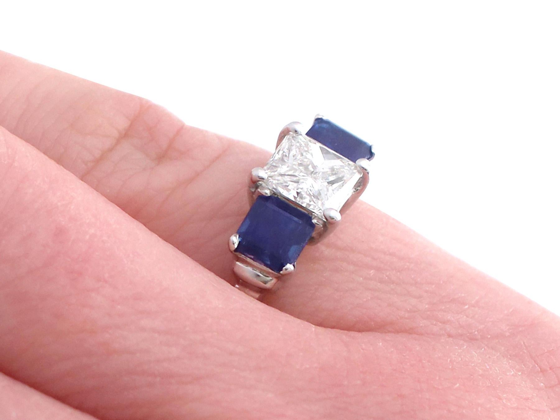 1.11 Carat Diamond and Sapphire Three-Stone Engagement Ring Circa 1980 3