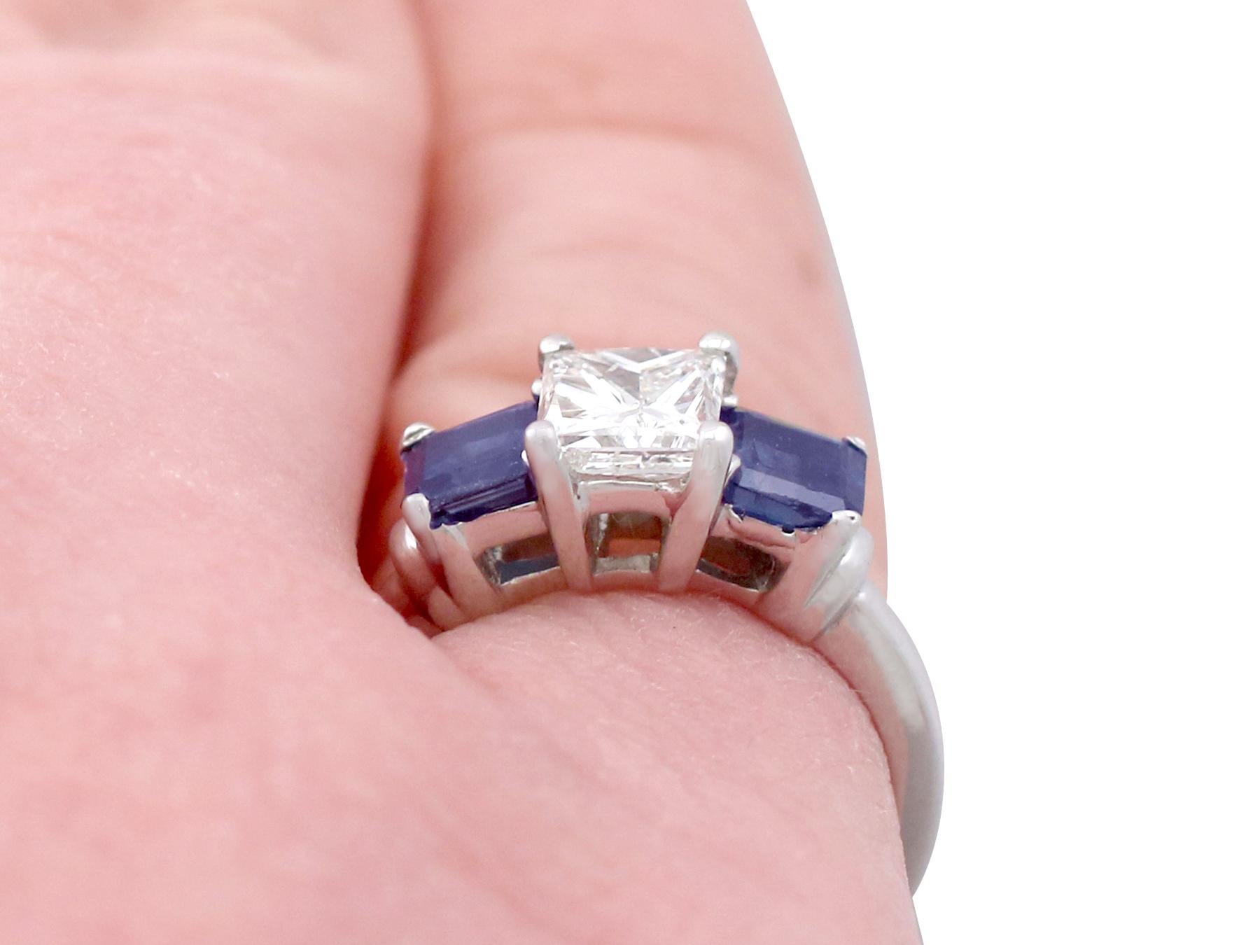 1.11 Carat Diamond and Sapphire Three-Stone Engagement Ring Circa 1980 4