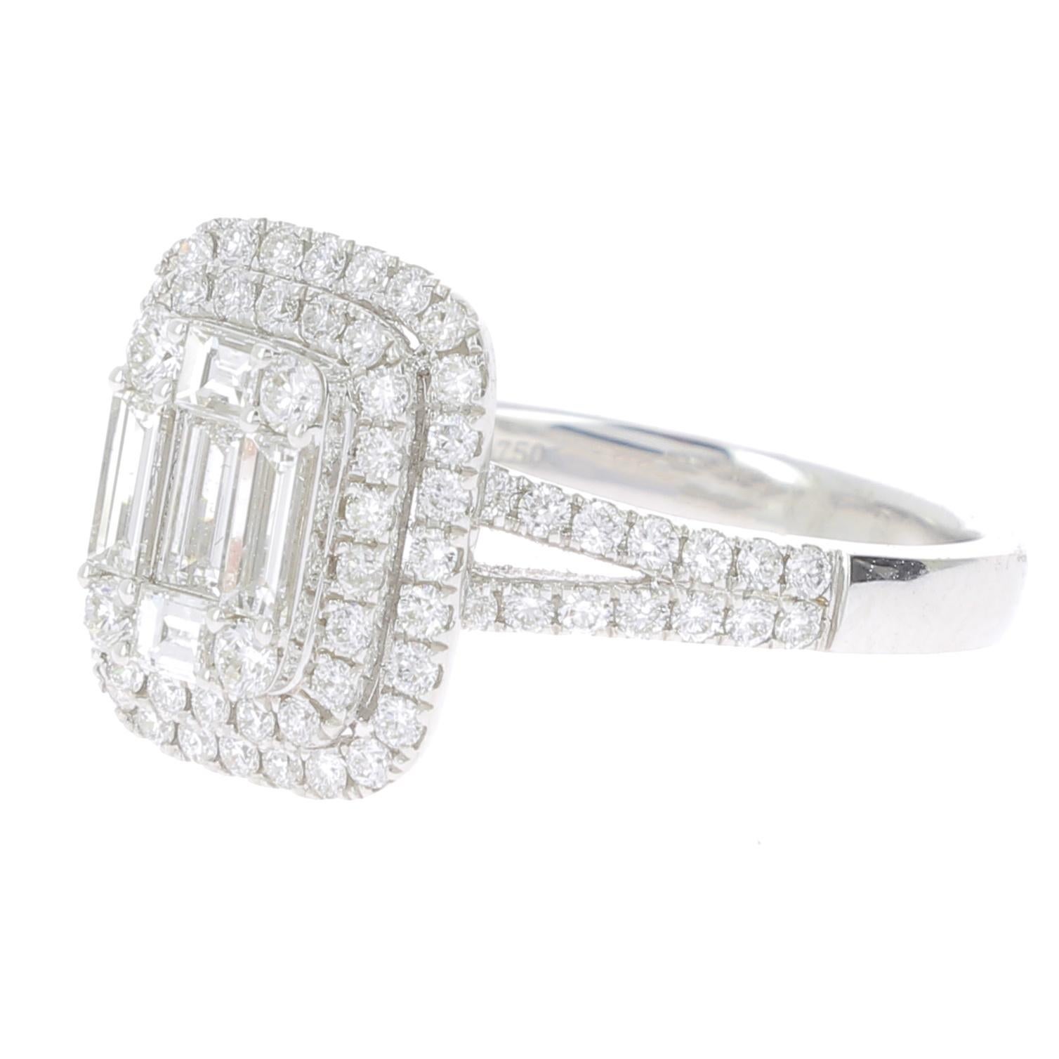 1.11 Carat Emerald Cut Illusion Diamond Ring Baguette-Cut-Diamond 18 Karat In New Condition In Istanbul, TR