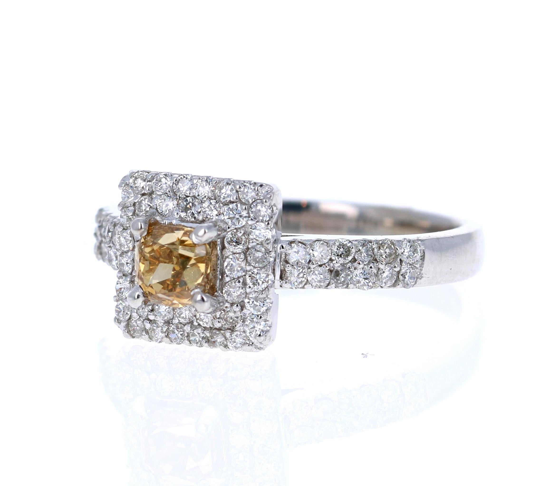 Contemporary 1.11 Carat Fancy Champagne Diamond Engagement 14 Karat White Gold Ring For Sale