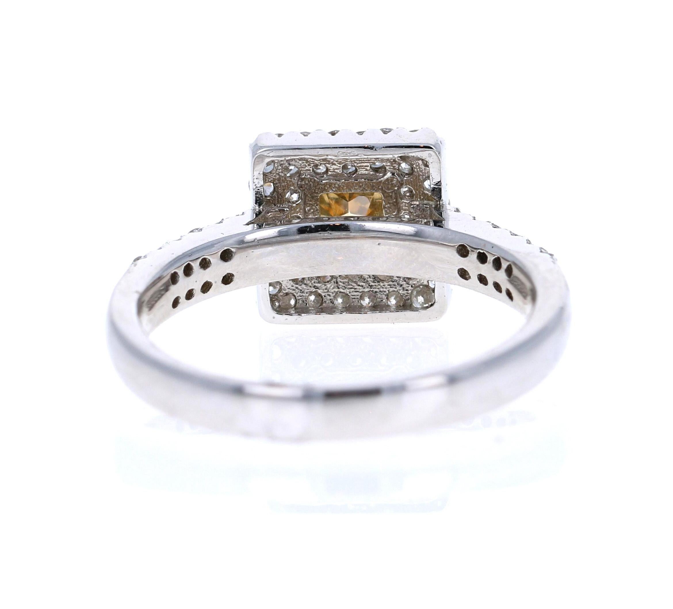 Cushion Cut 1.11 Carat Fancy Champagne Diamond Engagement 14 Karat White Gold Ring For Sale