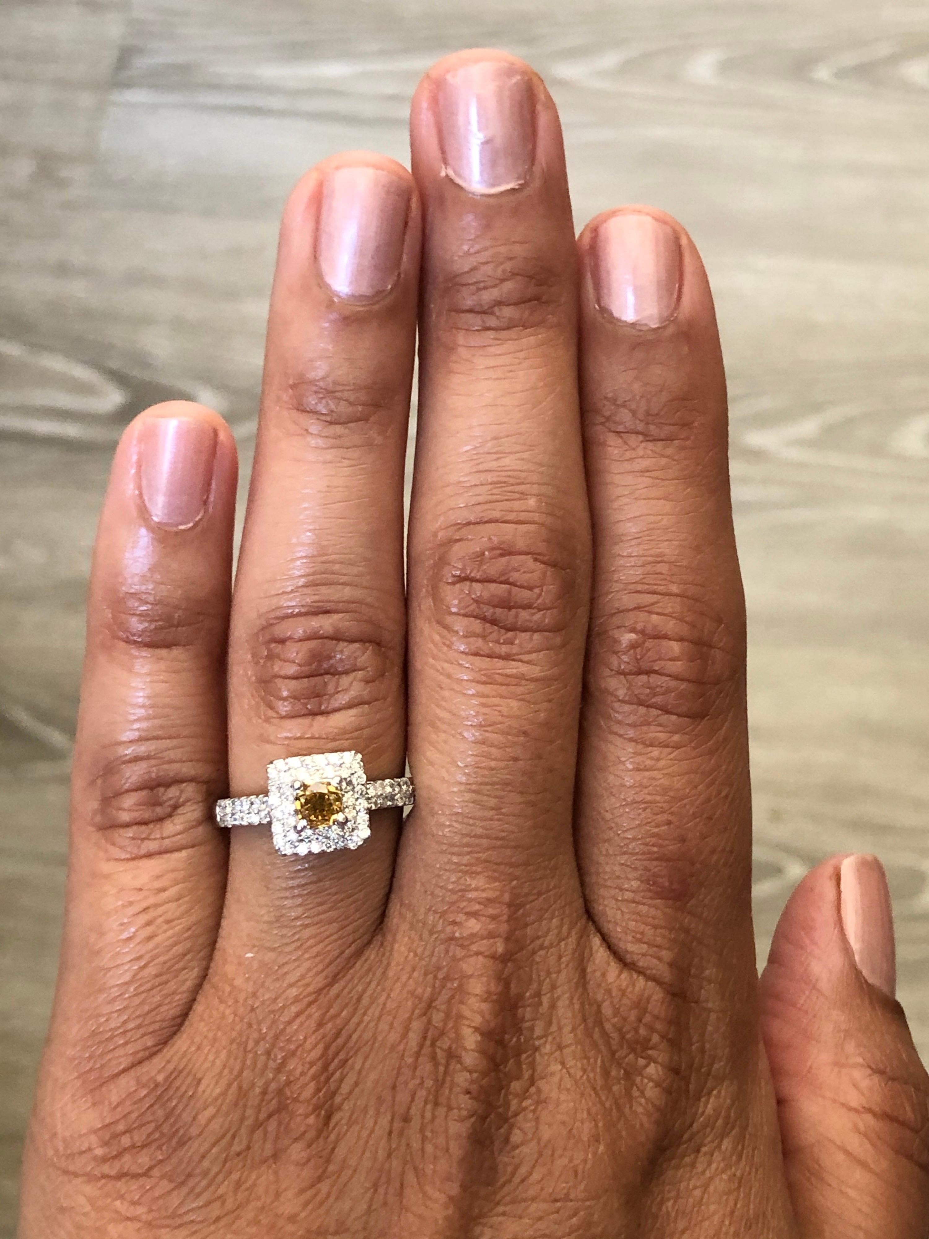1.11 Carat Fancy Champagne Diamond Engagement 14 Karat White Gold Ring In New Condition For Sale In Los Angeles, CA