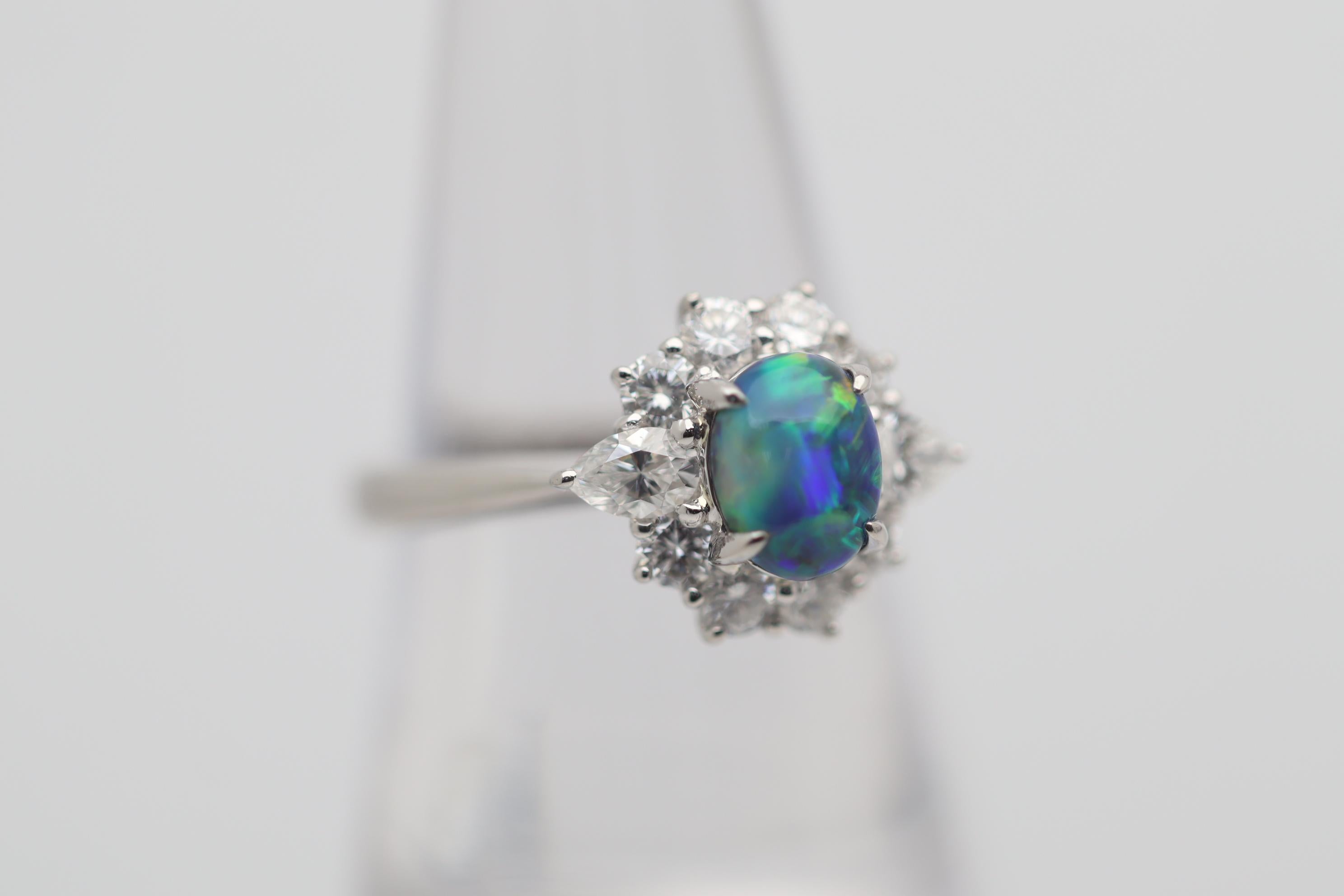 1.11 Carat Fine Australian Black Opal Diamond Platinum Ring In New Condition For Sale In Beverly Hills, CA