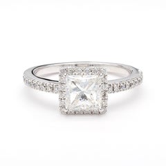 1.11 Carat G/SI2 Princess Cut Diamond Pave Halo Set in Platinum Engagement Ring