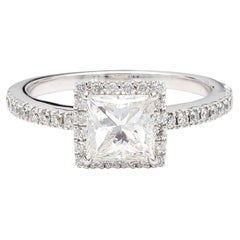 1.11 Carat G/SI2 Princess Cut Diamond Pave Halo Set in Platinum Engagement Ring