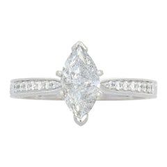 1.11 Carat Marquise Cut Diamond Engagement Ring, 14k White Gold Etched Milgrain