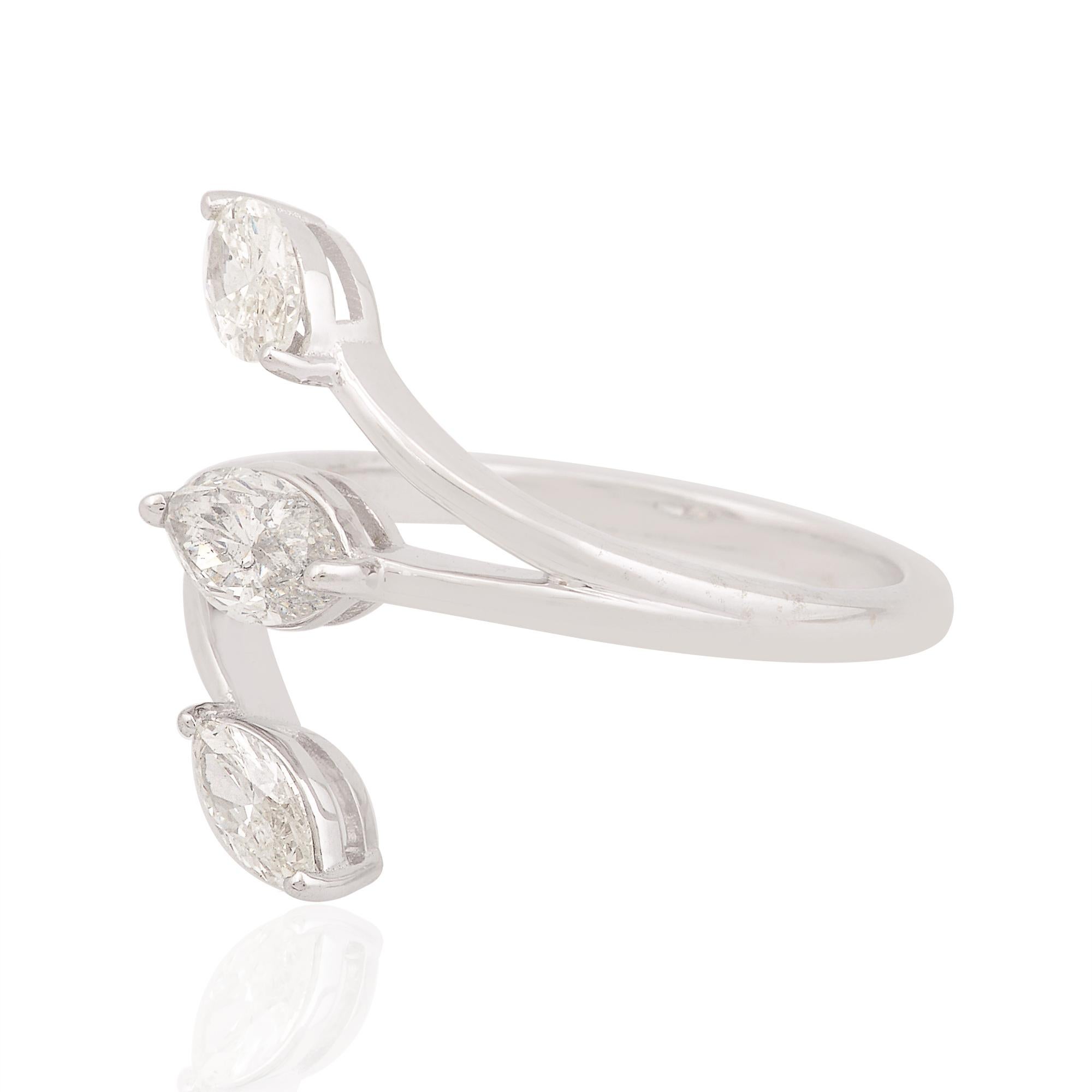 For Sale:  1.11 Carat Marquise Diamond Leaf Ring Solid 18k White Gold Handmade Fine Jewelry 2