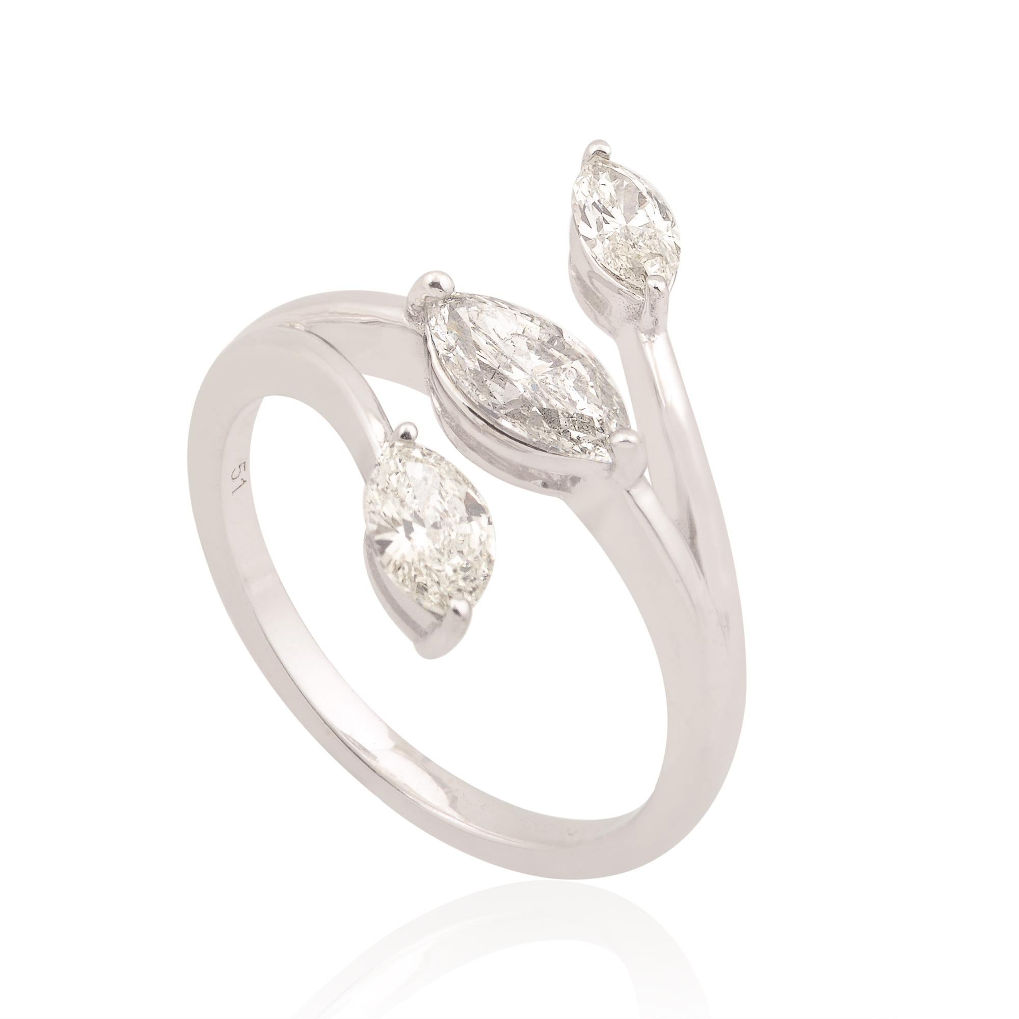 For Sale:  1.11 Carat Marquise Diamond Leaf Ring Solid 18k White Gold Handmade Fine Jewelry 3