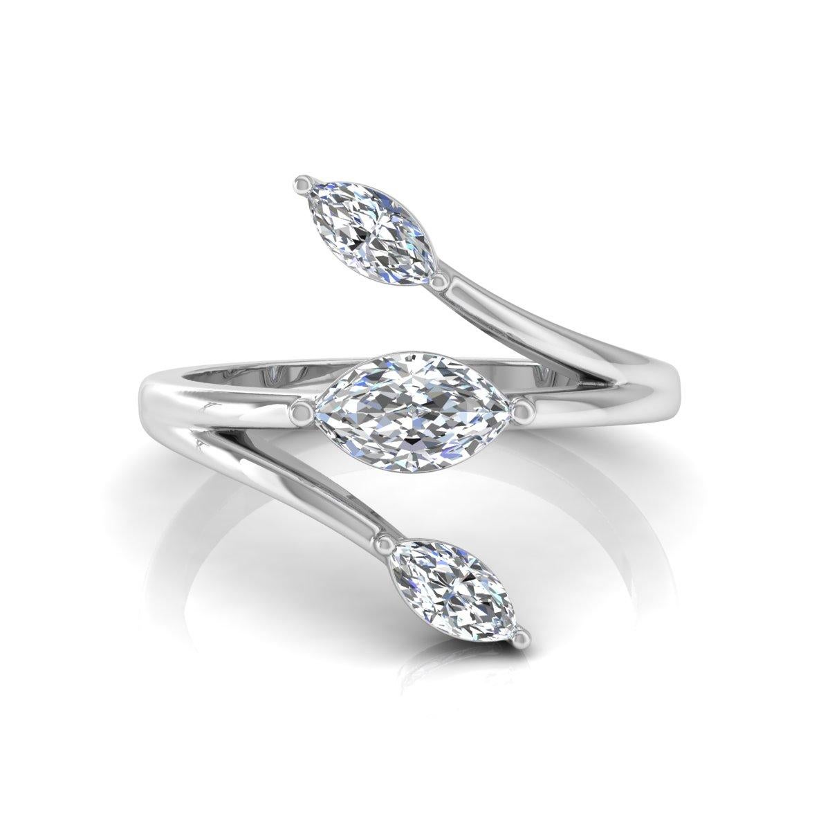 En venta: 1,11 Quilates Anillo Hoja Diamante Marquesa Oro Blanco 18k Macizo Hecho a Mano Joyería Fina  6