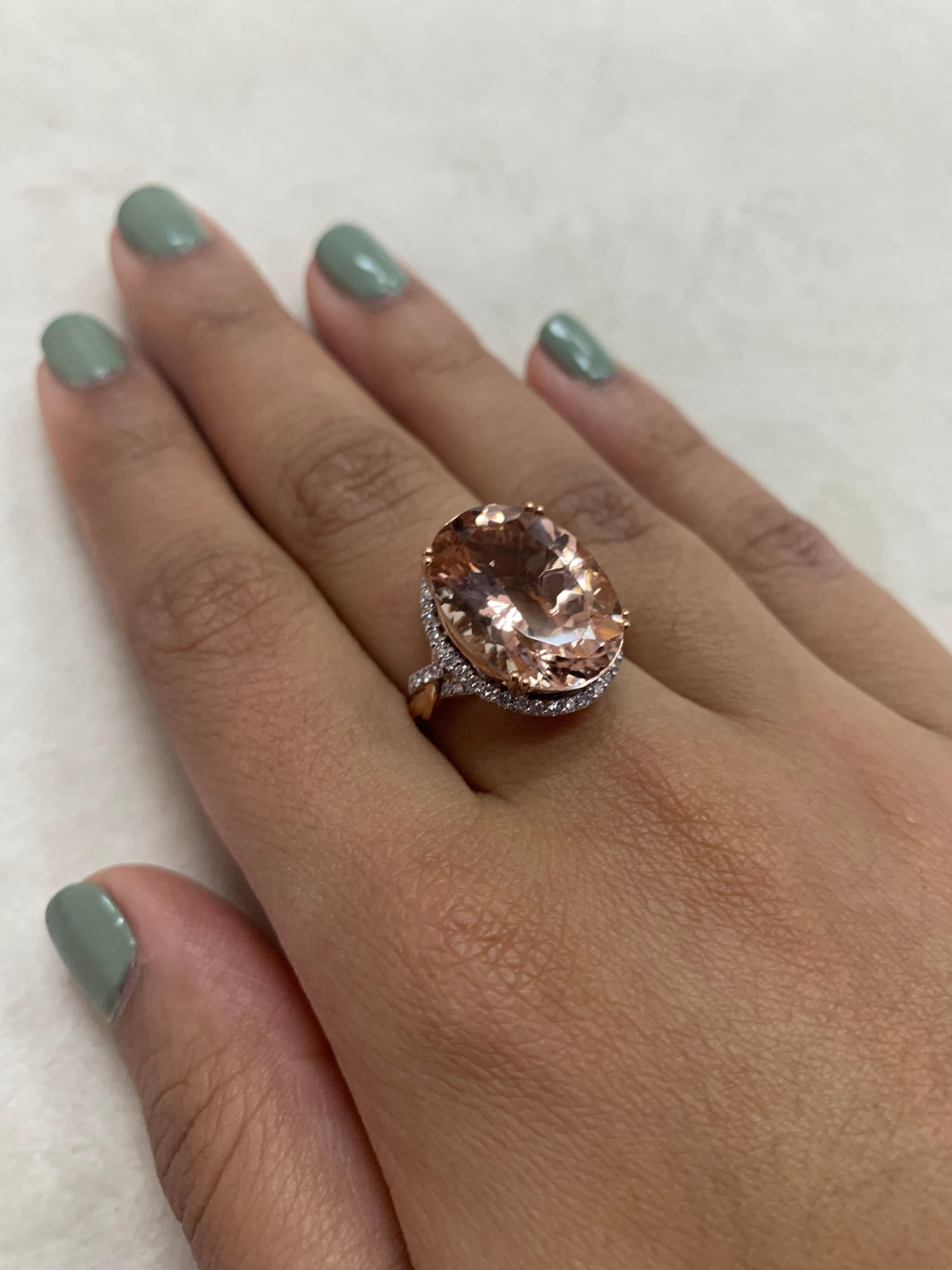 Oval Cut Sunita Nahata Morganite 11.10ct. Fancy Ring in 18K Rose Gold with Diamond. For Sale