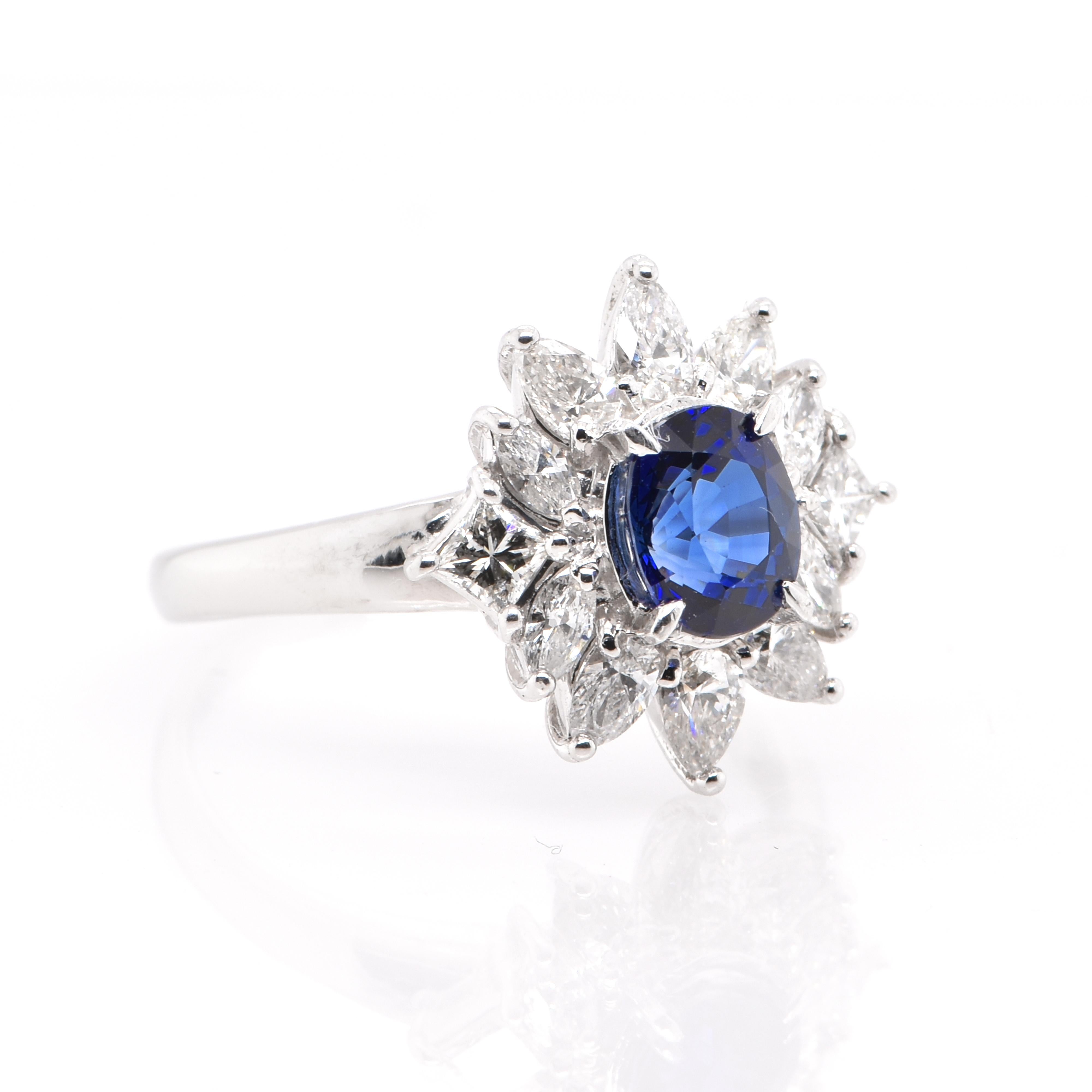 Modern 1.11 Carat Natural Royal Blue Sapphire and Diamond Ring Set in Platinum For Sale