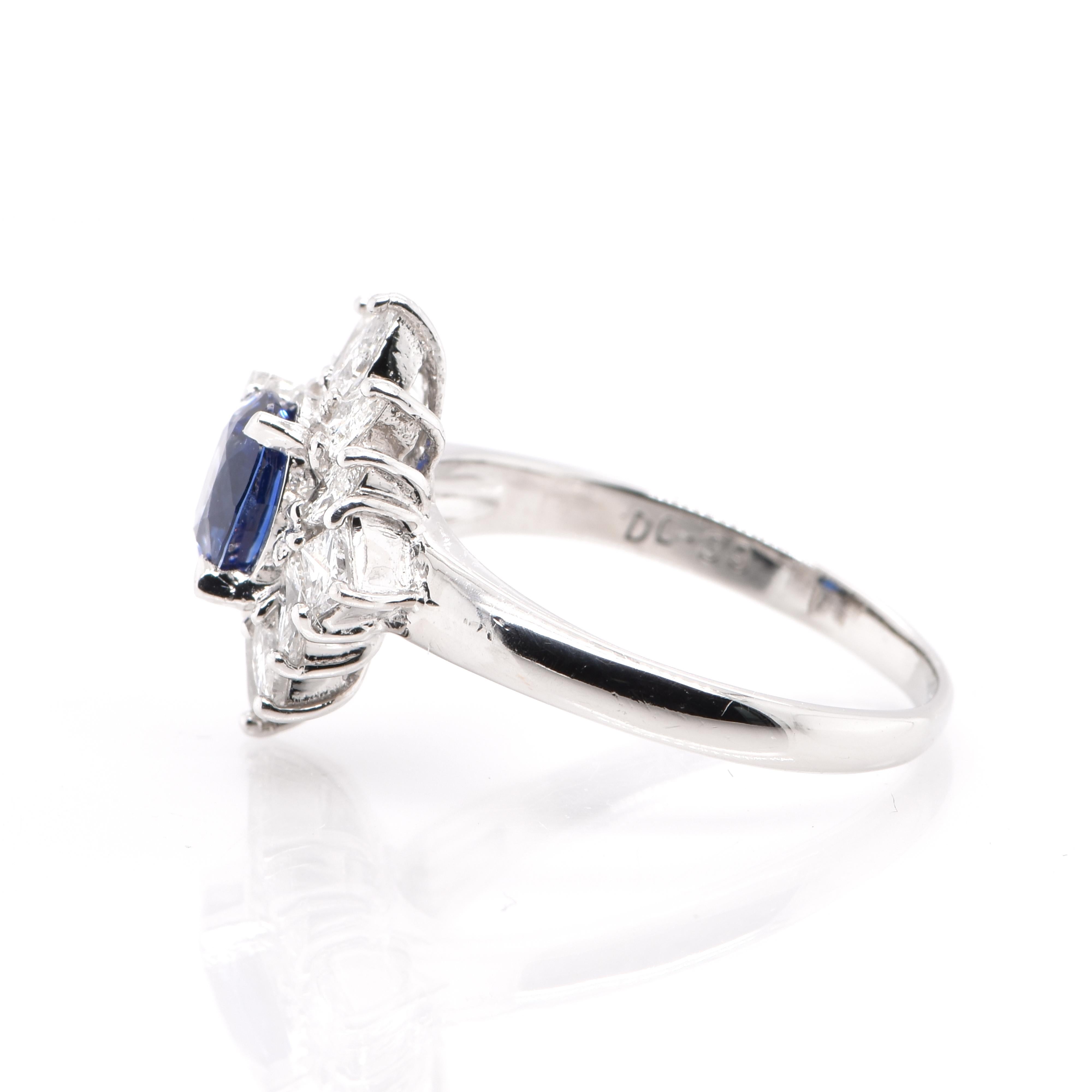 Oval Cut 1.11 Carat Natural Royal Blue Sapphire and Diamond Ring Set in Platinum For Sale