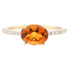 1.11 Carat Natural, Citrine Quartz and Diamond Ring Set in 18 Karat Gold