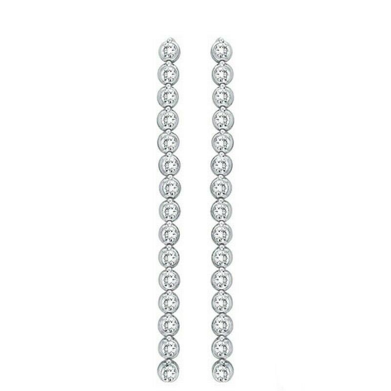 Round Cut 1.11 Carat Natural Diamond Bezel Drop Earrings G SI 14K White Gold For Sale