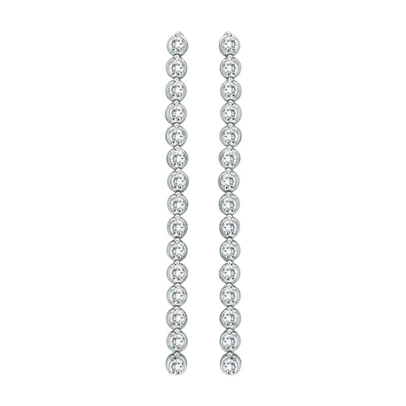 1.11 Carat Natural Diamond Bezel Drop Earrings G SI 14K White Gold For Sale