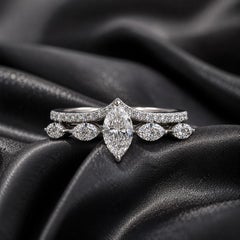 1.11 Carat Natural Marquise Diamond Bridal Ring Set 18K White Gold