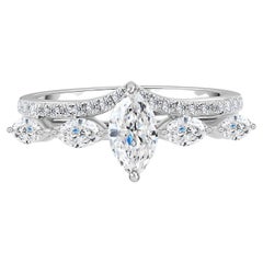 1.11 Carat Natural Marquise Diamond Bridal Ring Set 18K White Gold