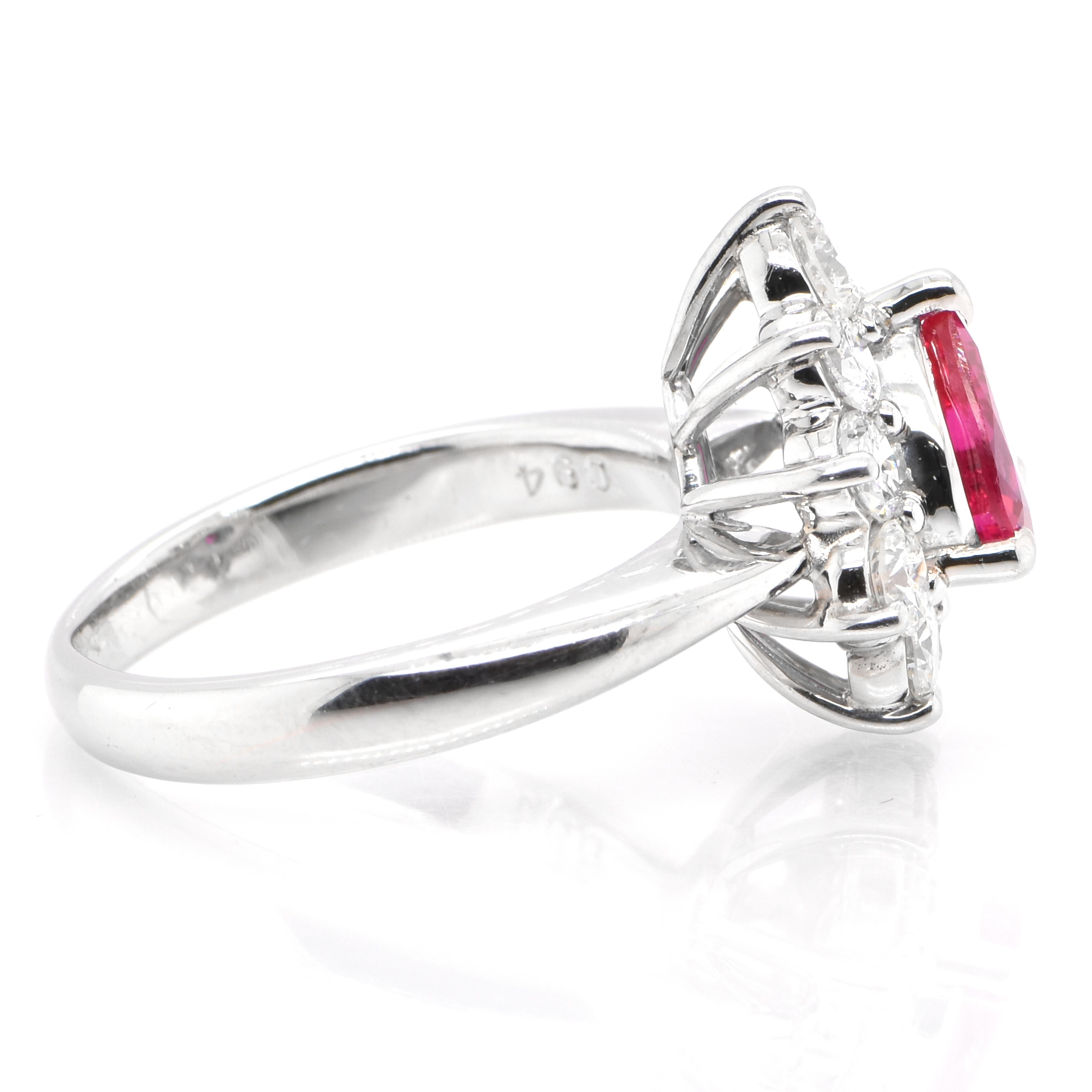 Women's 1.11 Carat Natural Pear Cut Ruby and Diamond Ring Set in Platinum