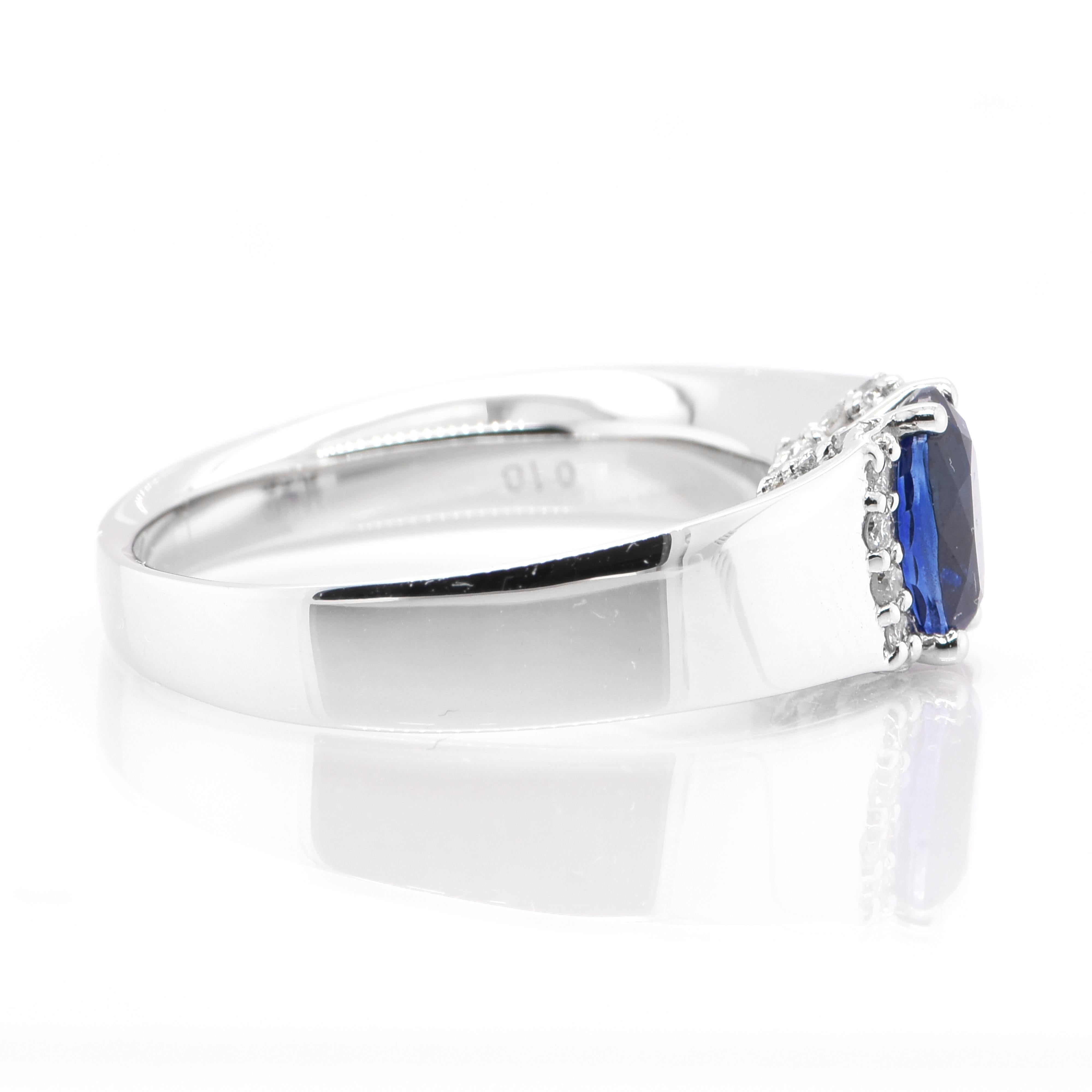 Oval Cut 1.11 Carat Natural Sapphire and Diamond Band Ring Set in Platinum For Sale