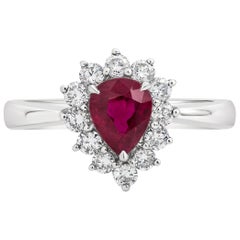 Roman Malakov 1.11 Carats Pear Shape Ruby and Diamond Halo Engagement Ring