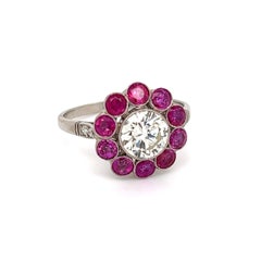 1.11 Carat Ruby and Diamond Platinum Cocktail Ring Estate Fine Jewelry