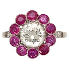 1.11 Carat Ruby and Diamond Platinum Cocktail Ring Estate Fine Jewelry