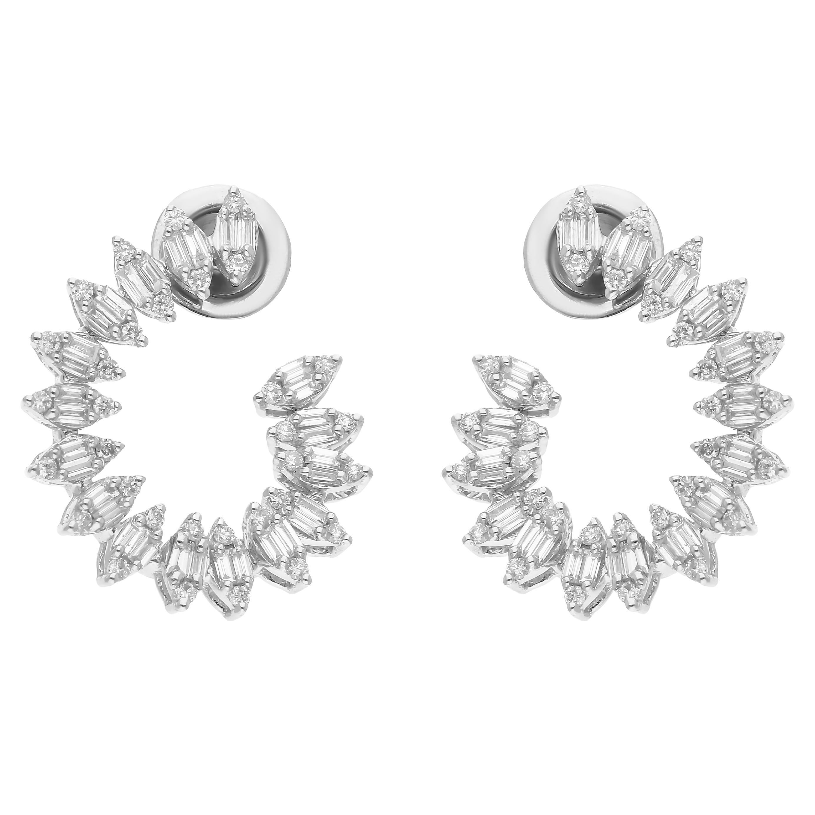 1.11 Carat SI/H Baguette Brilliant Cut Diamond Earrings 10 Karat White Gold For Sale