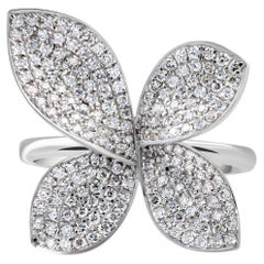 1.11 Carat SI/H Pave Butterfly Diamond Cocktail Ring 14k White Gold