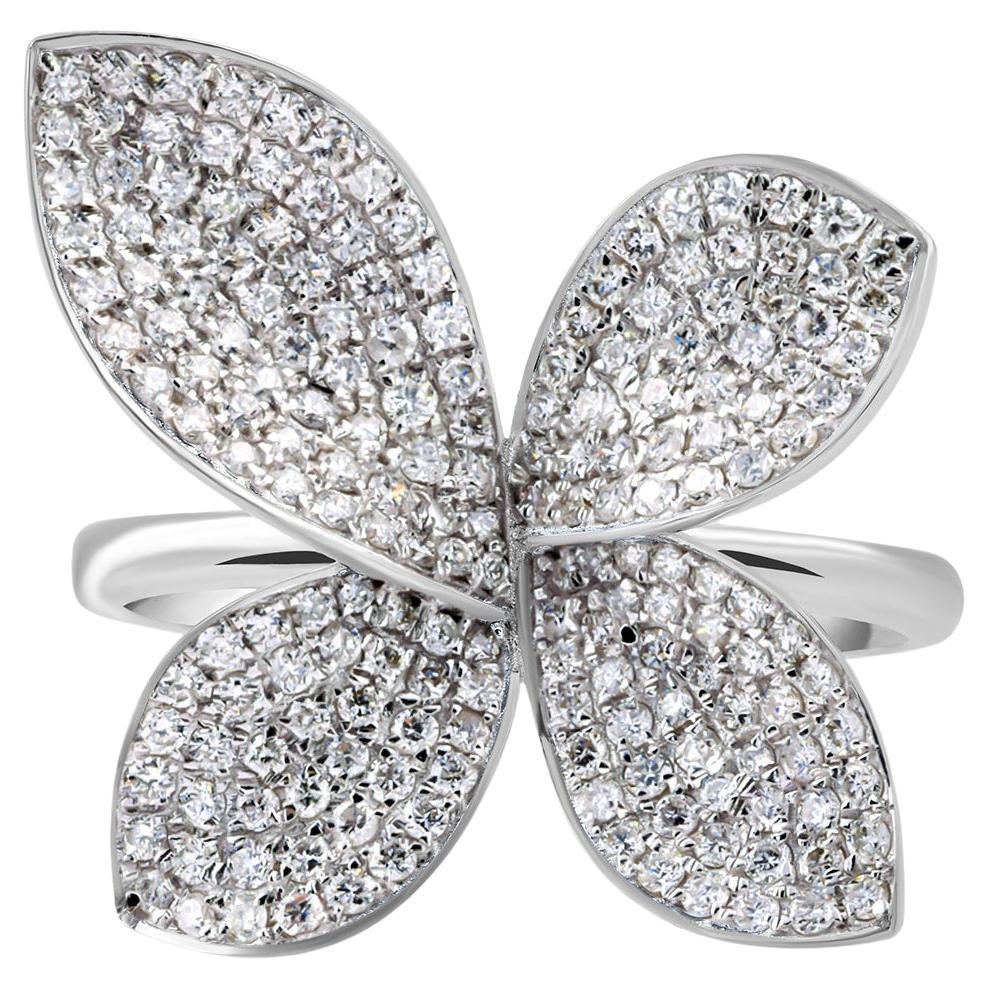 For Sale:  1.11 Carat SI/H Pave Butterfly Diamond Cocktail Ring 18k White Gold