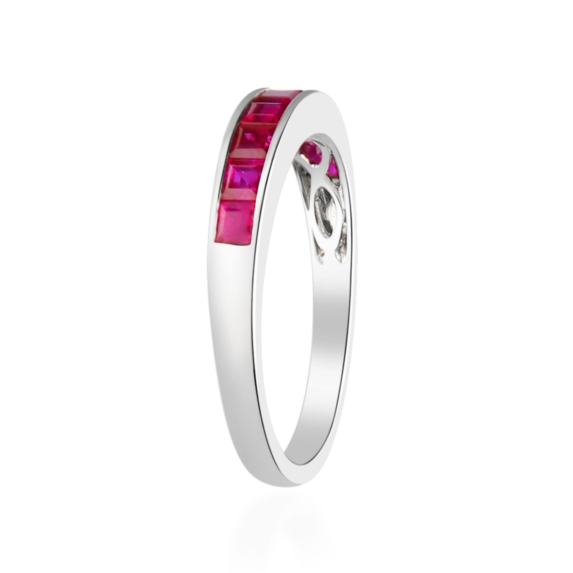 Art Deco 1.11 Carat Square Cut Ruby 14K White Gold Wedding Ring For Sale