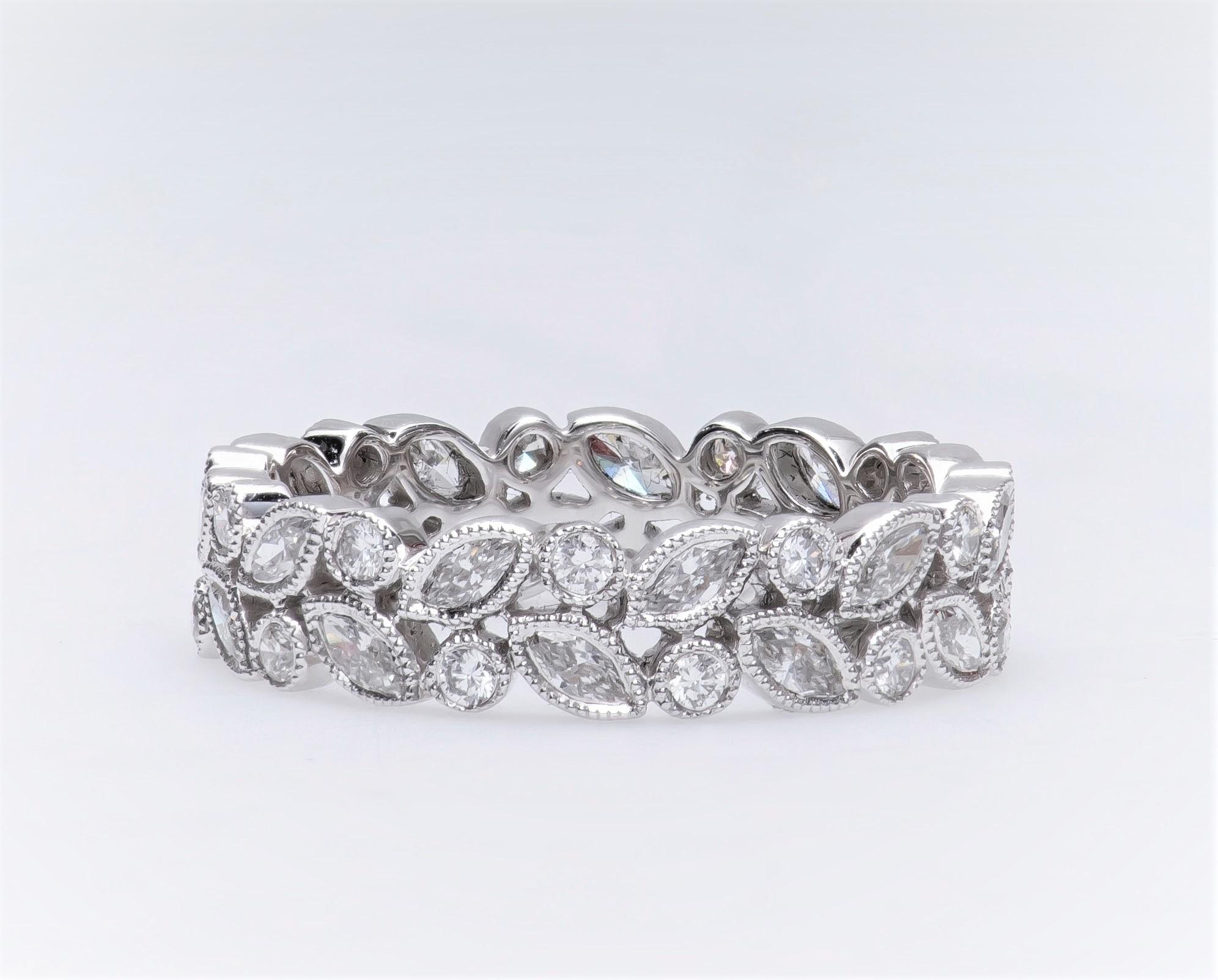 Marquise Cut 1.11 Carat Mixed Shape Marquise and Round Diamonds, 18 Karat Gold Eternity Band