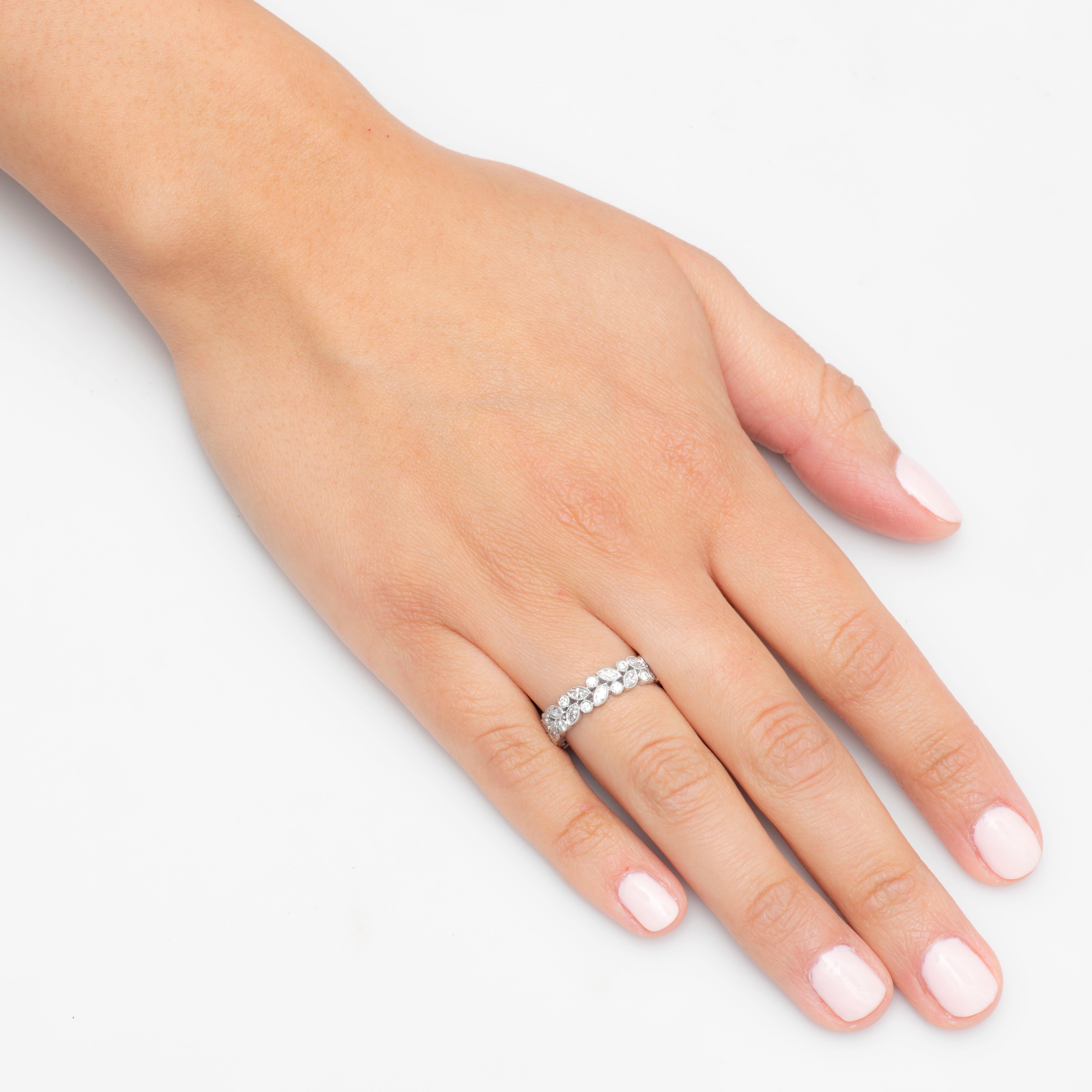 1.11 Carat Mixed Shape Marquise and Round Diamonds, 18 Karat Gold Eternity Band In New Condition In Houston, TX