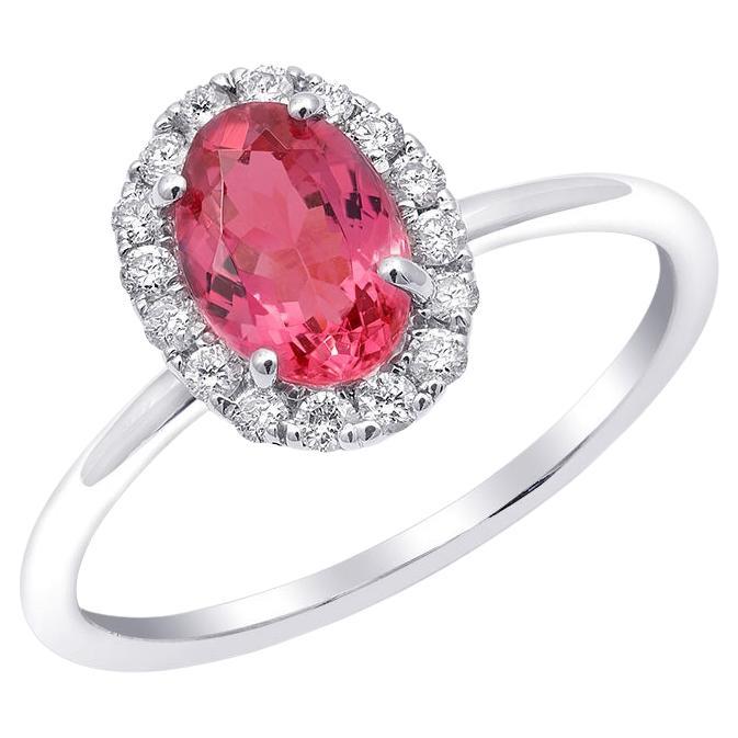 1.11 Carats Neon Tanzanian Spinel Diamonds set in 14K White Gold Ring For Sale