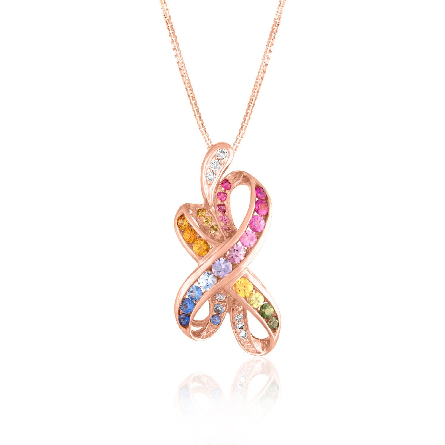 Round Cut 1.11 Carats Sapphires Diamonds Gold Pendant Necklace For Sale